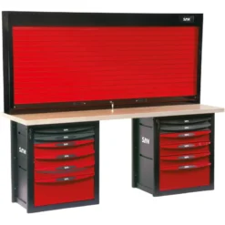 Etabli D'Atelier 12 Tiroirs Avec Armoire A Rideau SAM Outillage - 2012-PMA