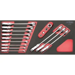 Module De Clés Mixtes à Cliquet à Tête Inclinable à Verrouillage GEARplus Avec Adaptateurs, 16 Pcs KS TOOLS 713.2028